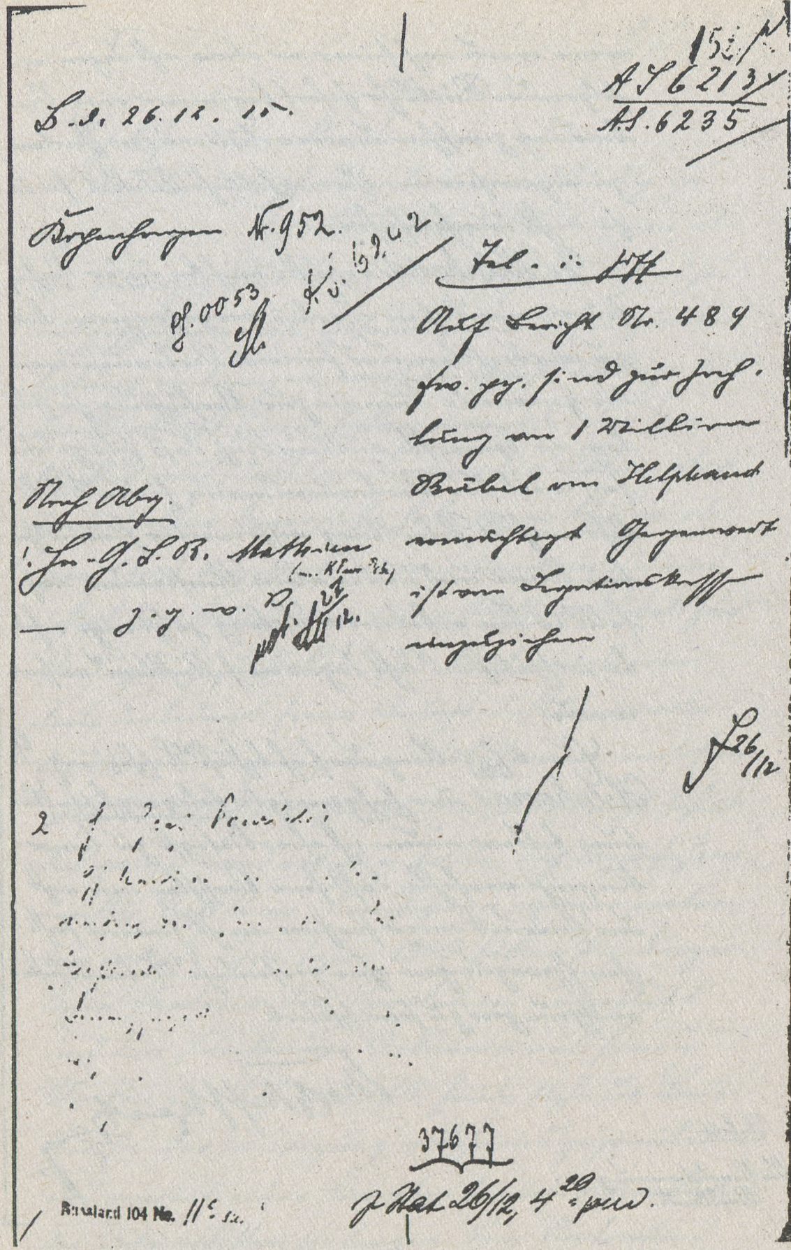 A.S. 6213/A.S. 6235. 26 декабря 1915 г. Заметка об 1 млн рублей для Гельфанда.